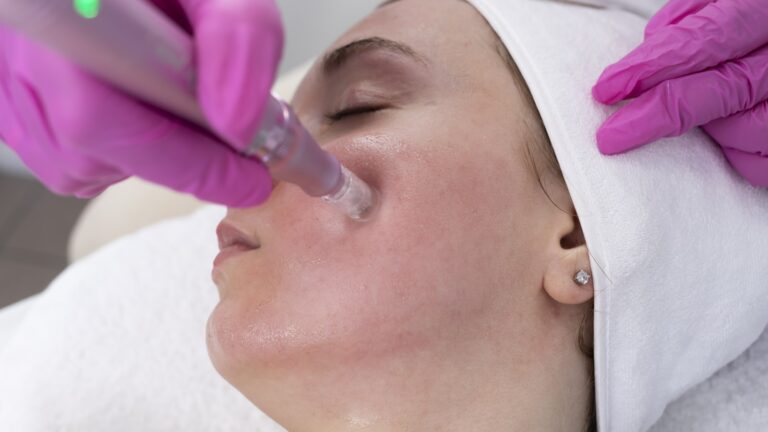 Tratamento de microagulhamento facial numa clínica